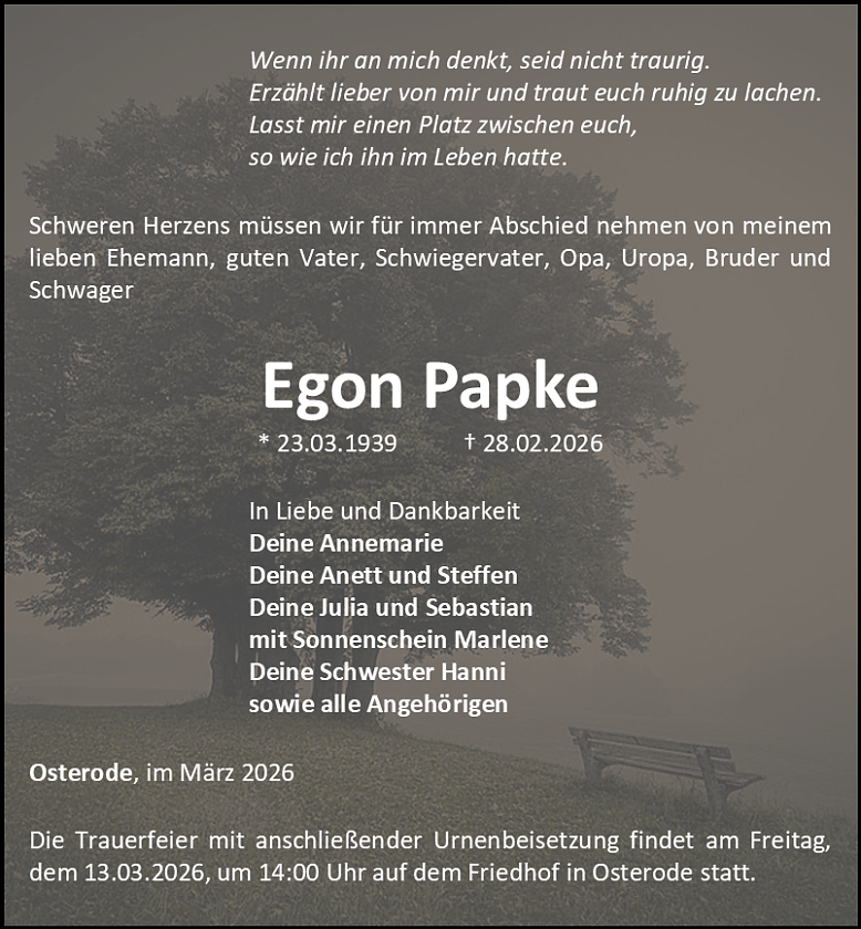 Traueranzeige (Foto: Bestattungshaus Eckhard Schade)