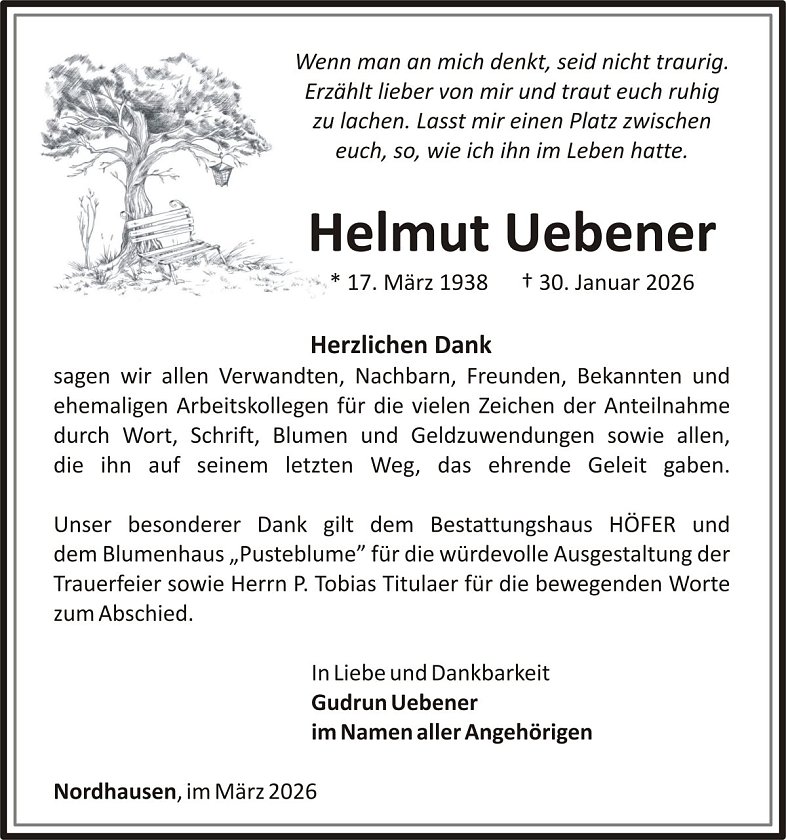 Dankanzeige (Foto: keine Angaben)