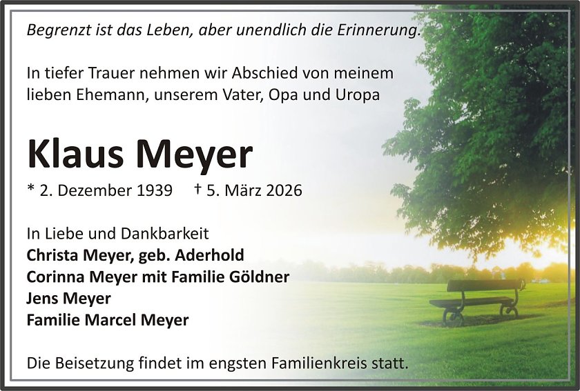 Traueranzeige Klaus Meyer (Foto: keine Angaben)