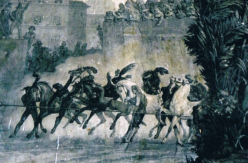 Tapetenmotive im Waldhaus Japan: Pferderennen