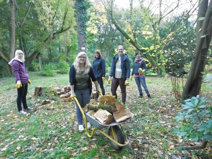 Studierende beim Arbeitseinsatz im Park Hohenrode