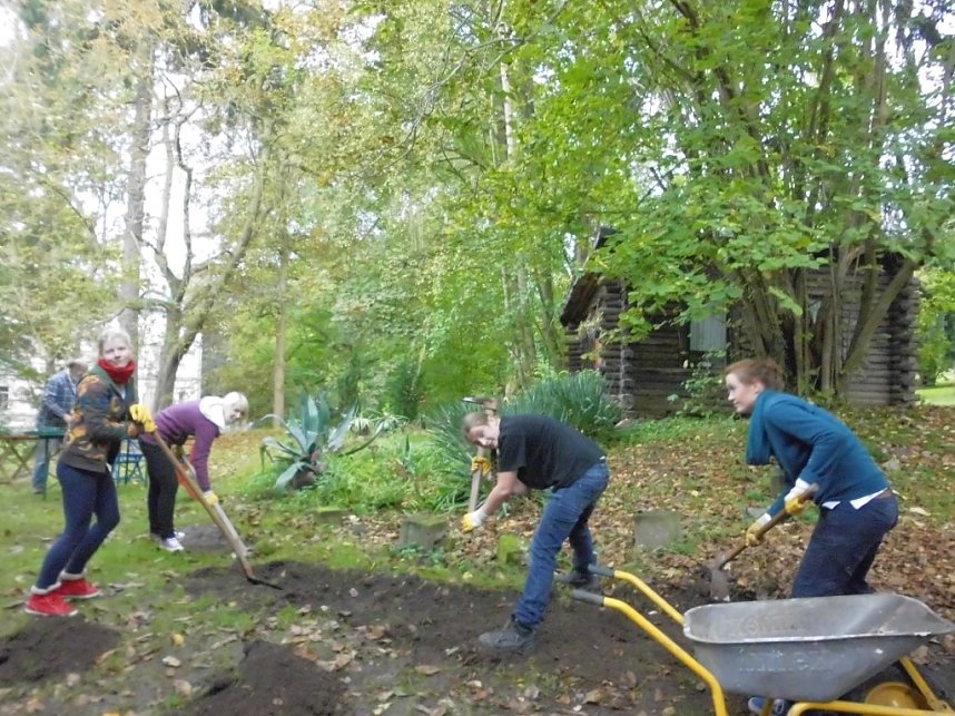 Studierende beim Arbeitseinsatz im Park Hohenrode