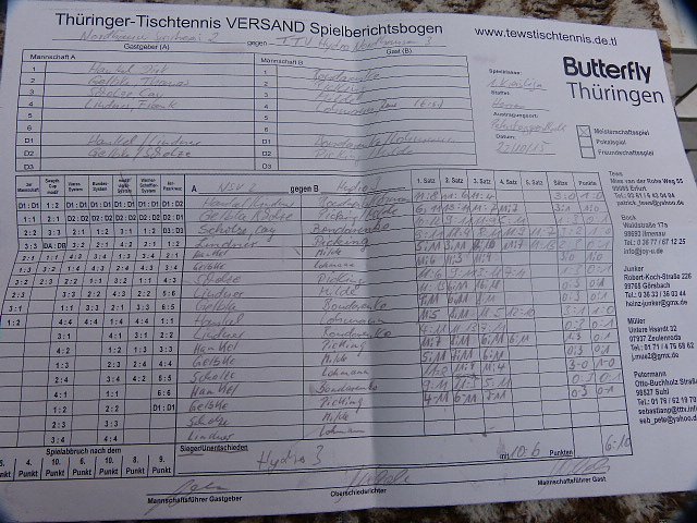 TTV Hydro gegen Nobas Nordhausen