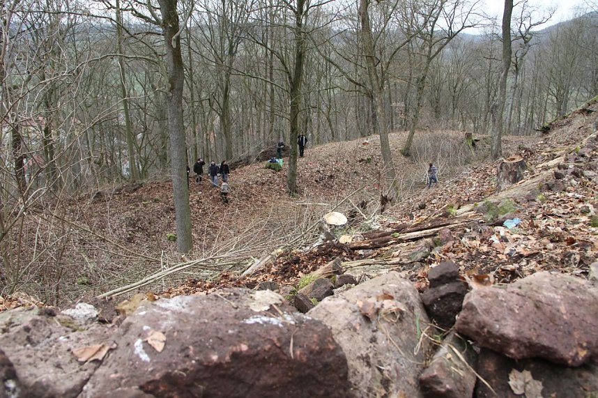 Voller Arbeitseinsatz &uuml;ber Ilfeld - gut 40 Personen waren heute auf dem Burgberg &uuml;ber der Stadt aktiv