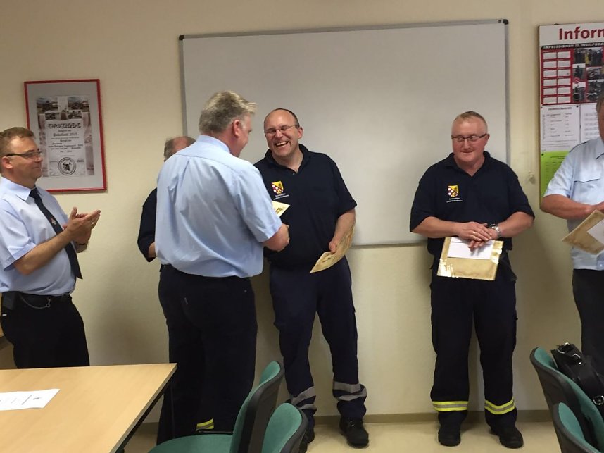 Eine Feuerwehrfrau und ihre m&auml;nnlichen Kameraden kamen aus den Wehren: Bleicherode, Ellrich, Gro&szlig;- und Kleinwerther, Heringen, Ilfeld, Lipprechterode, Neustadt/Osterode, Niedersachswerfen, Petersdorf, S&uuml;lzhayn und Woffleben.