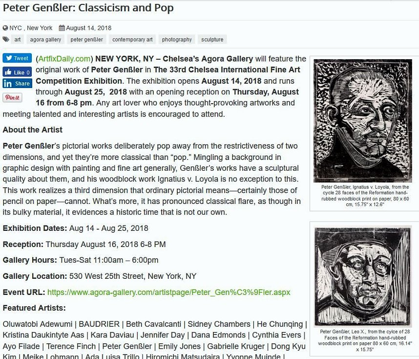 Peter Gen&szlig;lers Kunst wurde jetzt auch in New York City ausgestellt