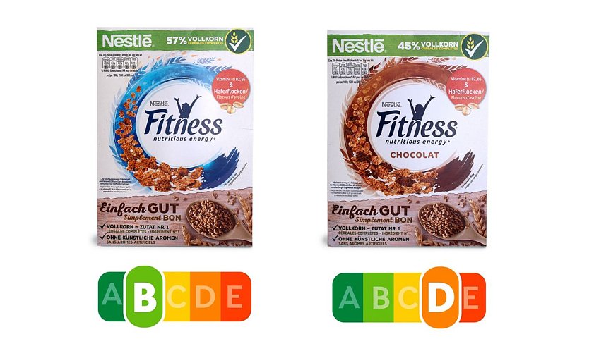 Beide Produkte werben mit Fitness und geben sich somit einen gesunden Anstrich � der Nutri-Score zeigt jedoch, dass Figurbewusste von der Schokoladen-Variante besser die Finger lassen sollten. Der deutlich h&ouml;here Gehalt an Zucker und ges&auml;ttigten Fetts&auml;uren f&uuml;hrt zum schlechteren Nutri-Score.