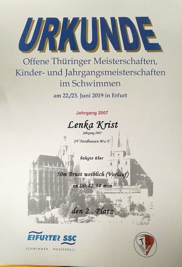 Nordh&auml;user Nachwuchsschwimmer bei den Th&uuml;ringen Meisterschaften in Erfurt