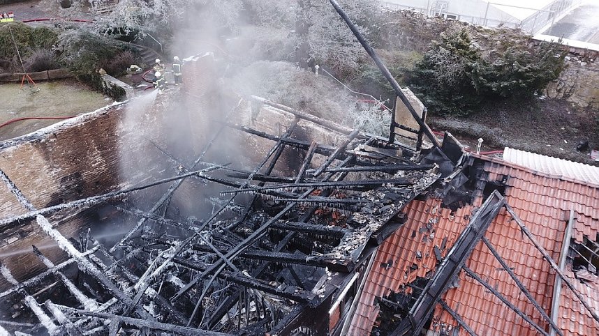 Luftbilder vom Brandort in der Nordh&auml;user Altstadt