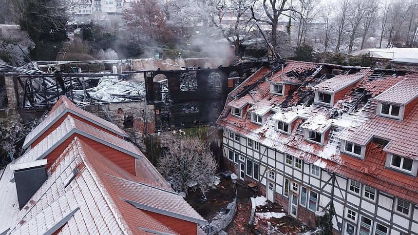 Luftbilder vom Brandort in der Nordh&auml;user Altstadt