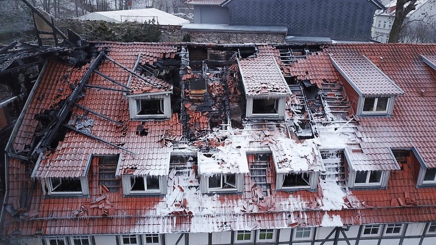 Luftbilder vom Brandort in der Nordh&auml;user Altstadt