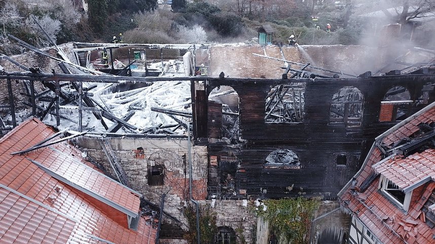 Luftbilder vom Brandort in der Nordh&auml;user Altstadt