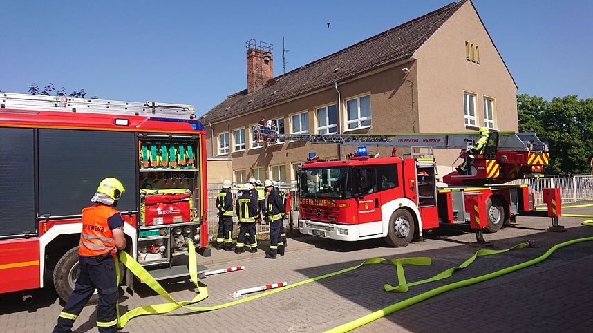 Die Feuerwehr in Harztor probte am Wochenende den Ernstfall