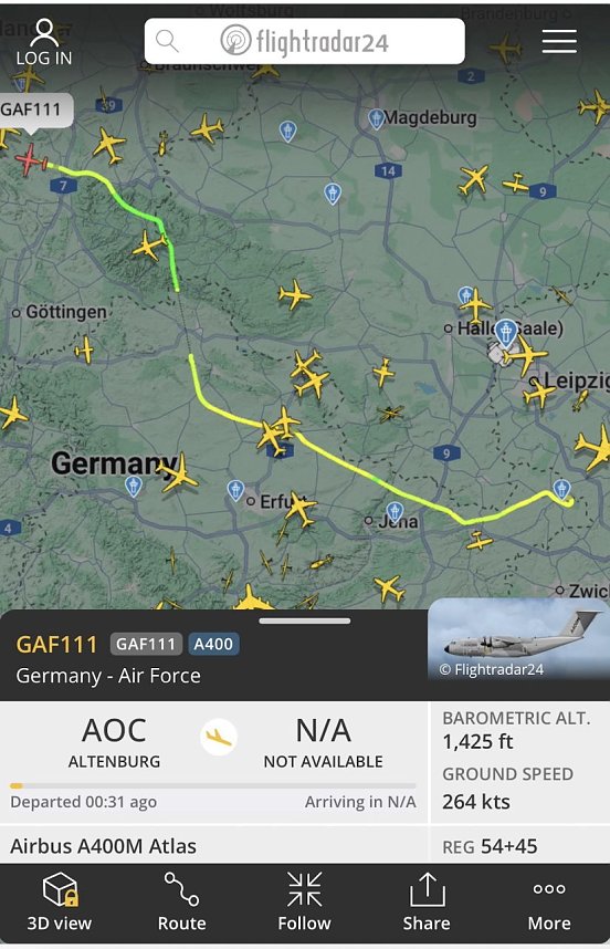 Gro&szlig;maschine der Bundesluftwaffe unterwegs &uuml;ber Th&uuml;ringen