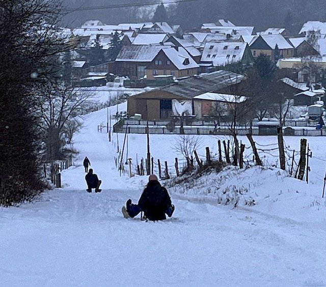 Schlittenfahrende Kinder 